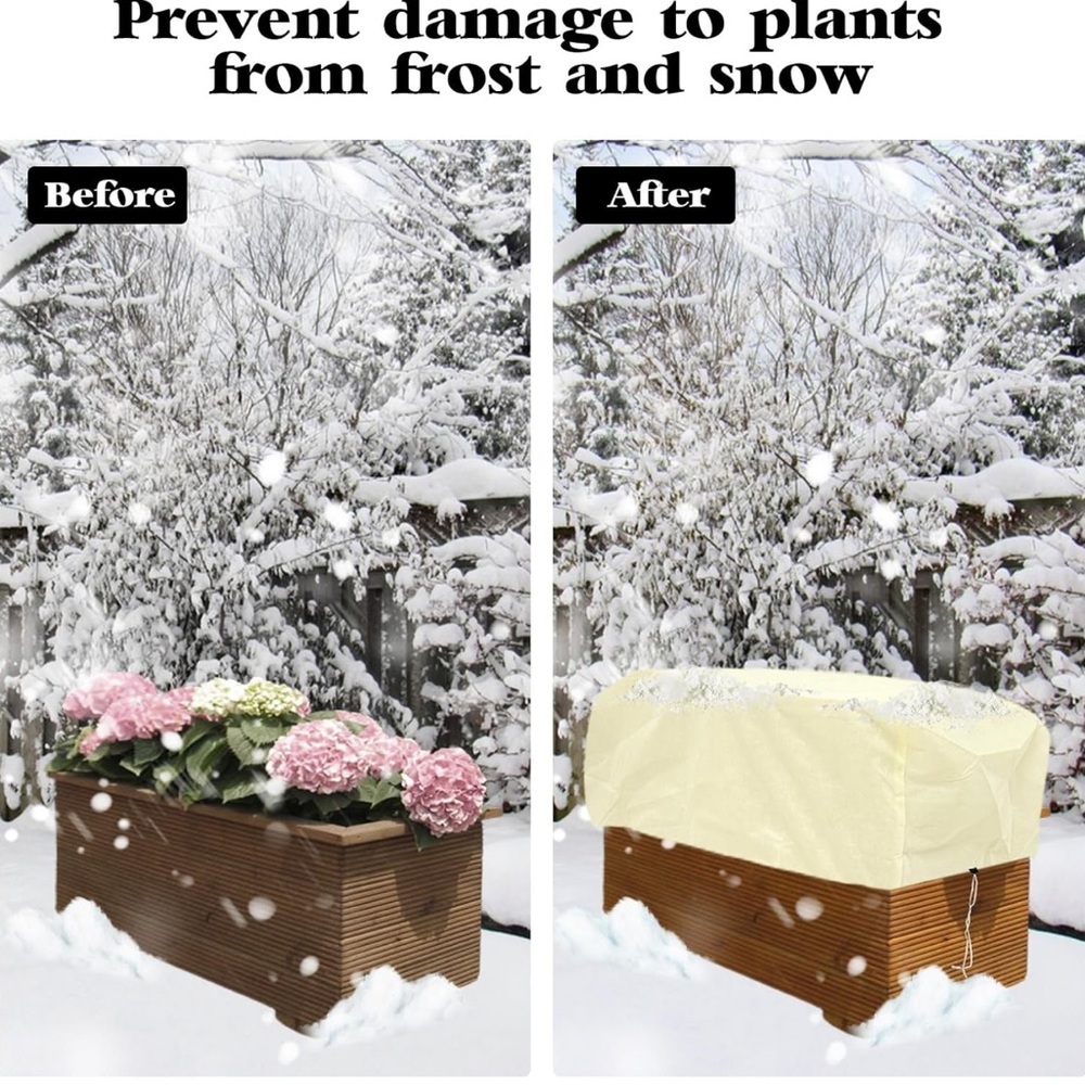 Rectangular Planter Box Cover Freeze Protection with Drawstring 2 Pieces NEW - Picture 7 of 9